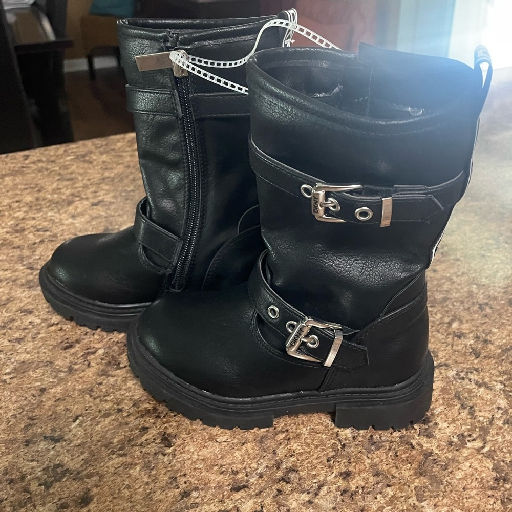 NEW NWT LITTLE GIRLS DKNY BLACK MOTO BOOTS BUCKLE 9